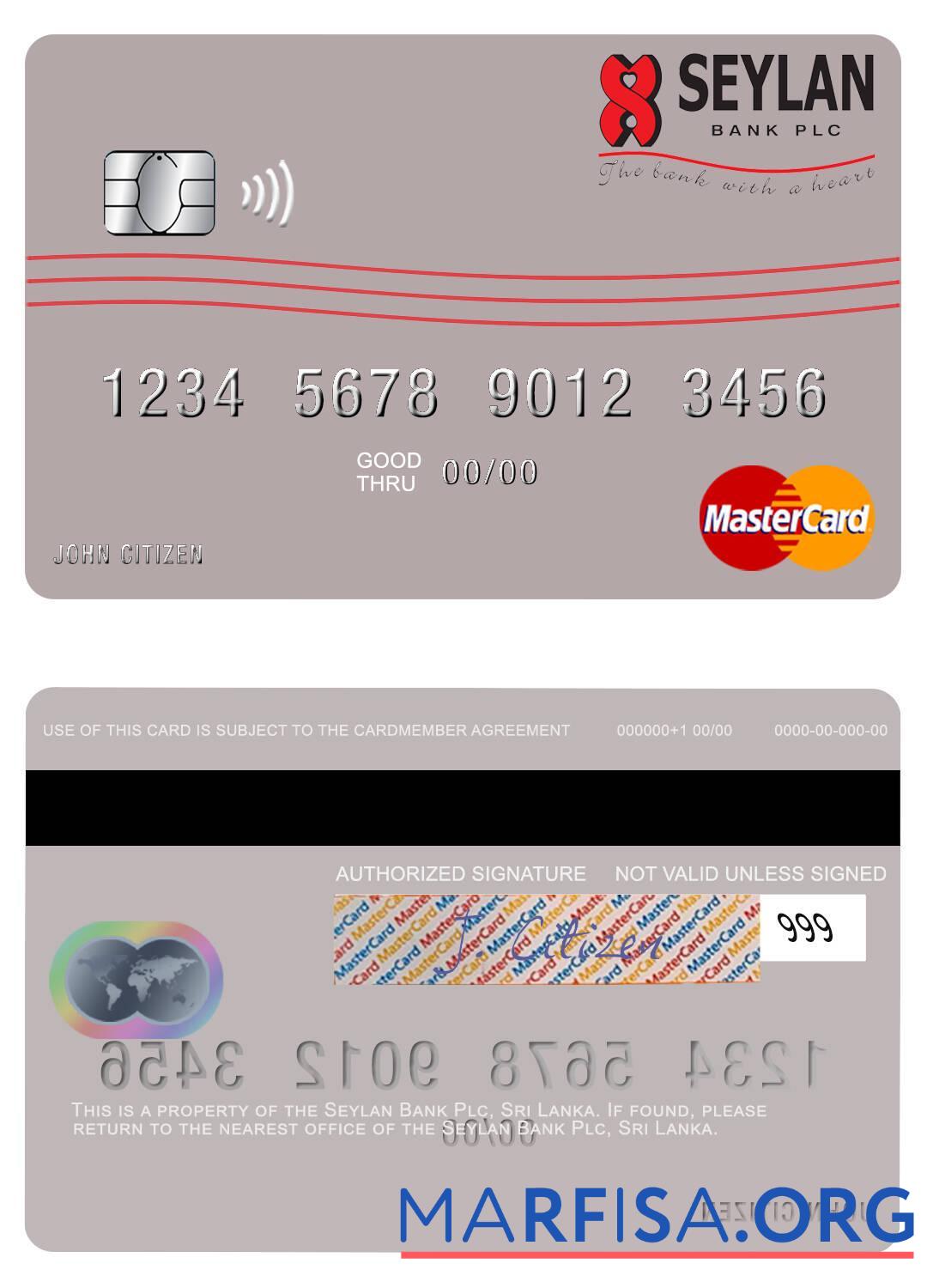 Printable Sri Lanka Seylan Bank Plc mastercard real example